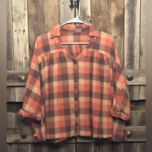 Orange Plaid Rustic Blouse - Great for Fall 🍂